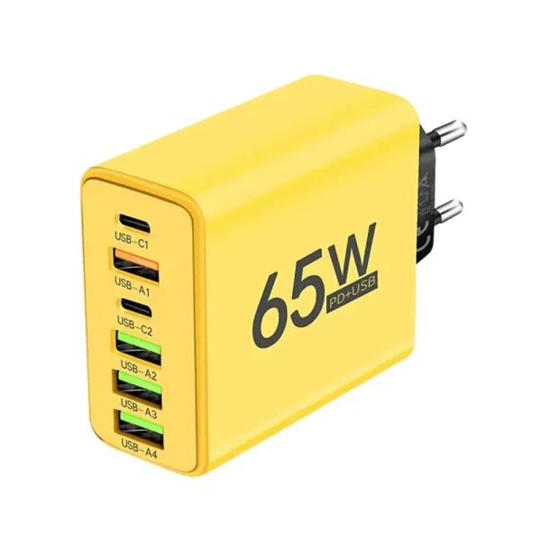 65W USB-C Ladegerät 6 Ports Schnellladegerät für iPhone & Samsung