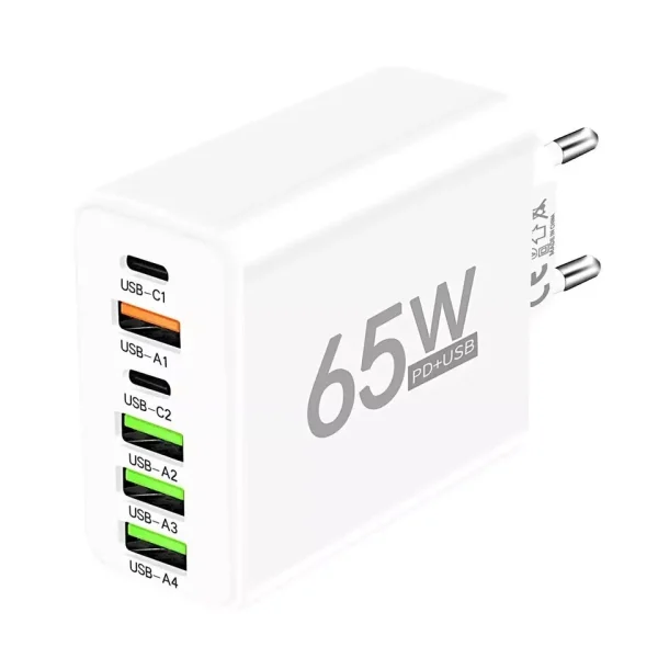 65W USB-C Ladegerät 6 Ports Schnellladegerät für iPhone & Samsung 65W USB-C Ladegerät 6 Ports – Bild 2