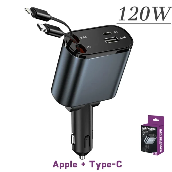 120W 4in1 Auto Ladegerät USB C Kabel iPhone Schnellladen QC Zigarettenanzünder – Bild 5
