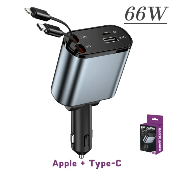 120W 4in1 Auto Ladegerät USB C Kabel iPhone Schnellladen QC Zigarettenanzünder – Bild 2