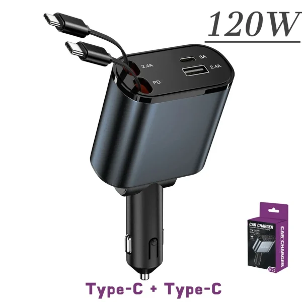 120W 4in1 Auto Ladegerät USB C Kabel iPhone Schnellladen QC Zigarettenanzünder – Bild 3