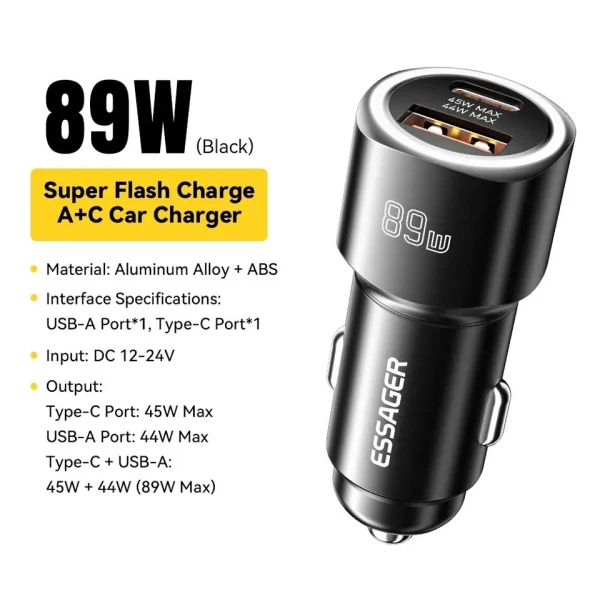 Essager USB C Auto Ladegerät 89W PD 3.0 Schnellladegerät für iPhone 16 Samsung – Bild 2