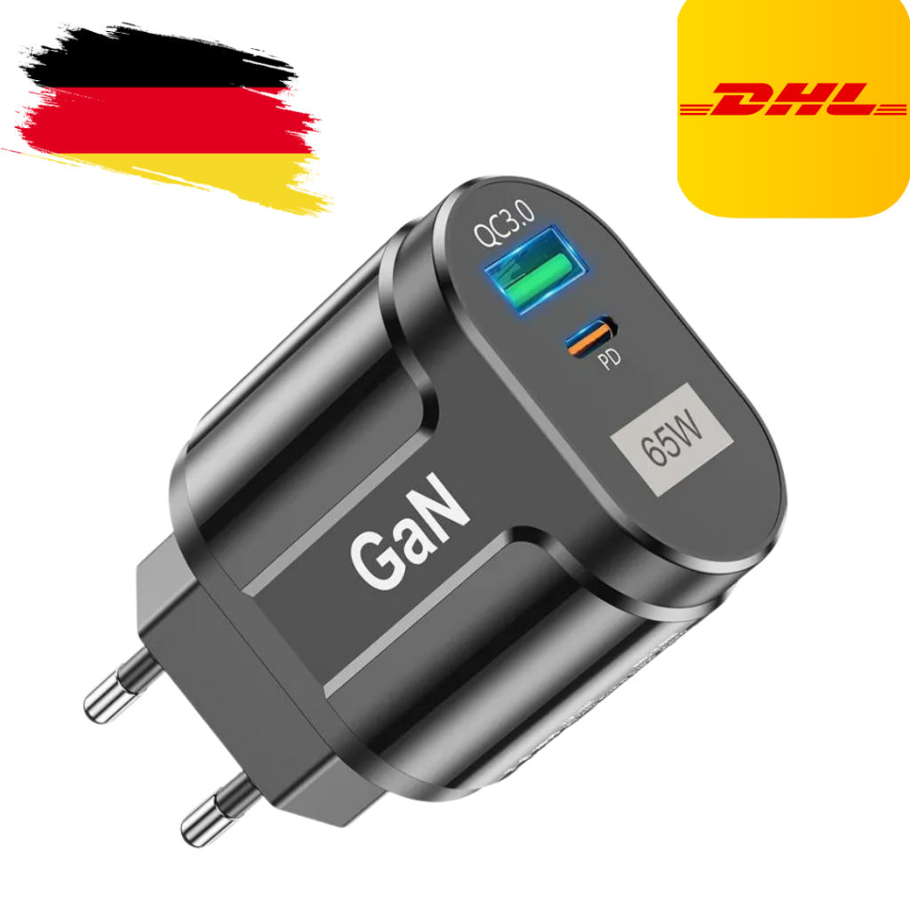 USLION 65W GaN USB-C Schnellladegerät-Schwarz